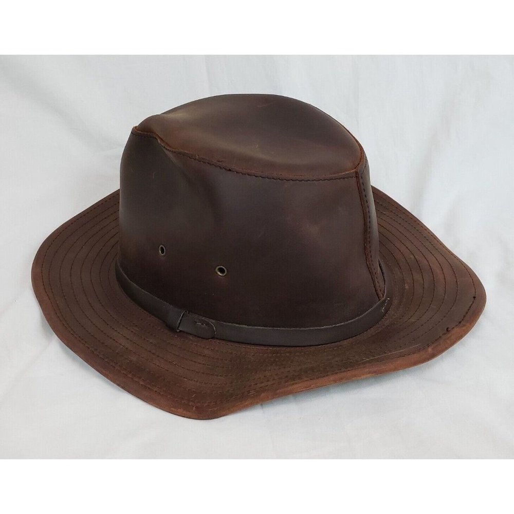 Vintage Henschel Brown Leather Wide Brim Hat Medium